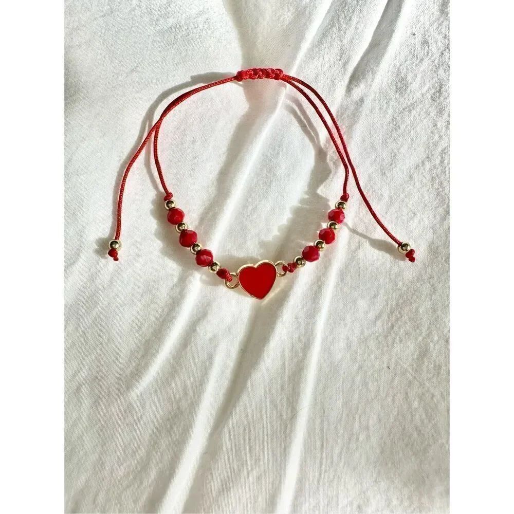 Red heart friendship beaded bracelet